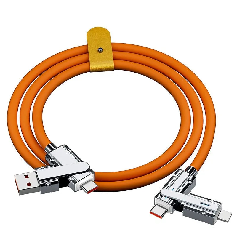 Fast charging mobile phone cable with zinc alloy connectors in orange colour