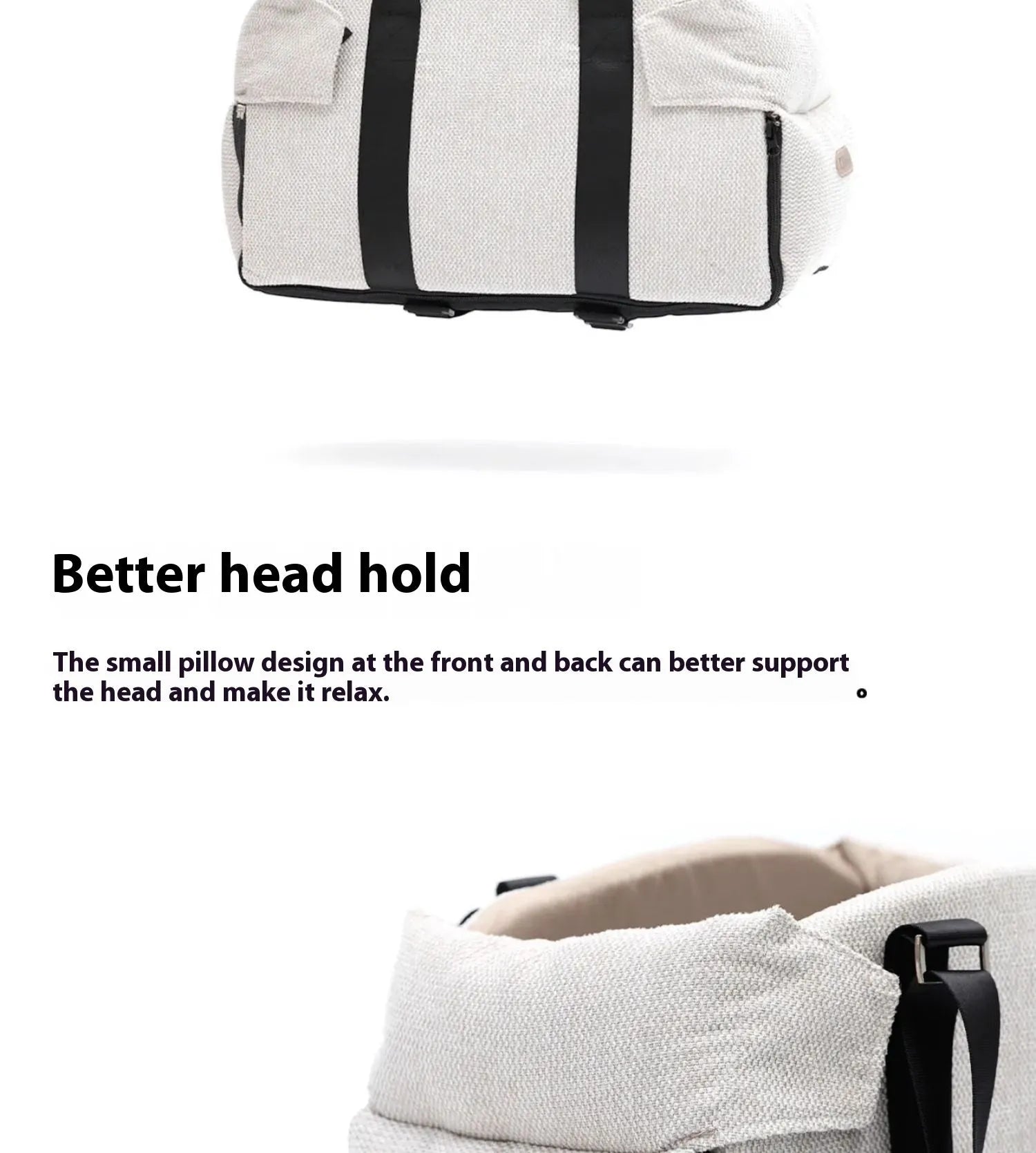 Beige white dual-use pet car nest and diaper bag with removable pillow for small dogs and cats.