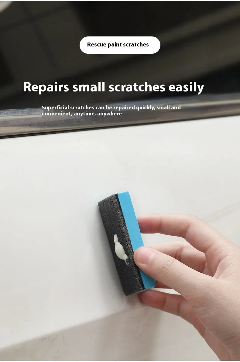 Car repair wax kit with bottles of 9657A and 9657B wax and a frosted sponge mop for scratch removal.
