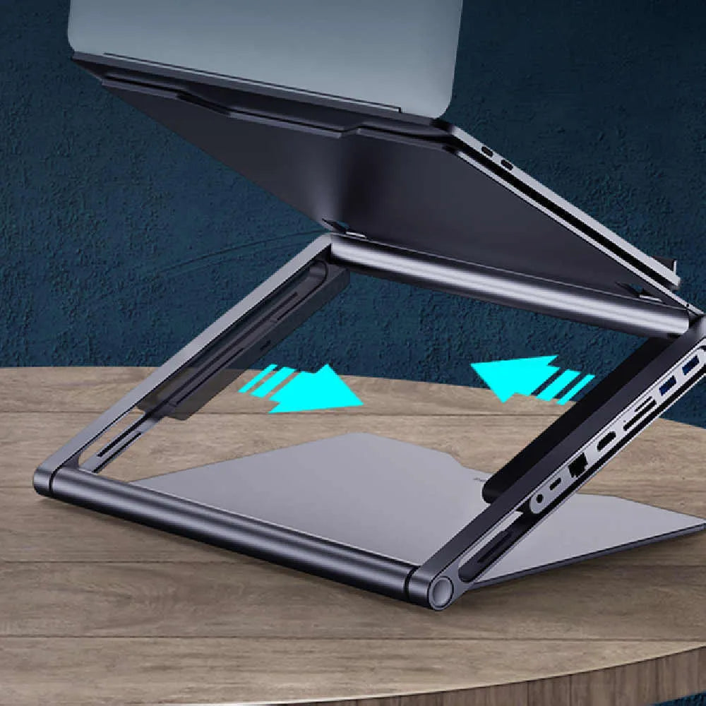 NBS01 aluminium alloy laptop stand with 8-in-1 docking station in deep space grey