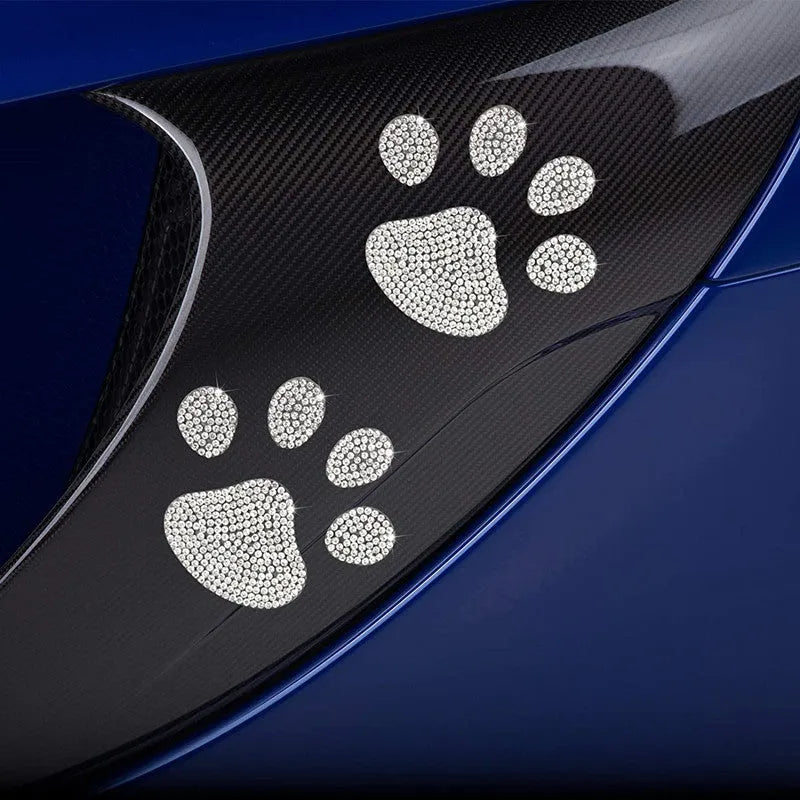 Glass car sticker patch with diamond crystals in bear claw or butterfly design, 7cm by 6cm.