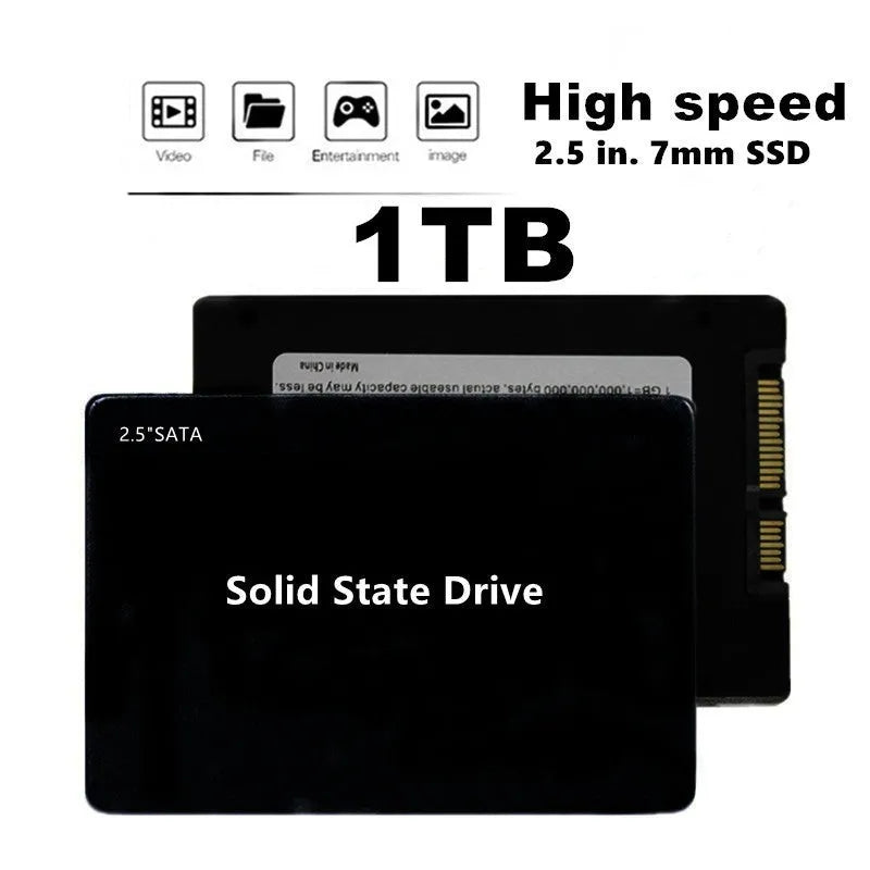 2.5-inch 1TB SATA3 solid state drive with TLC NAND flash, 7mm height, black casing