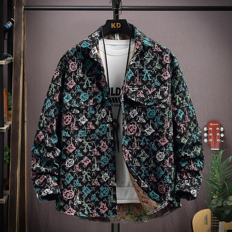 Casual long sleeve lapel shirt coat in a straight hem design, shown in a colour like blue or black
