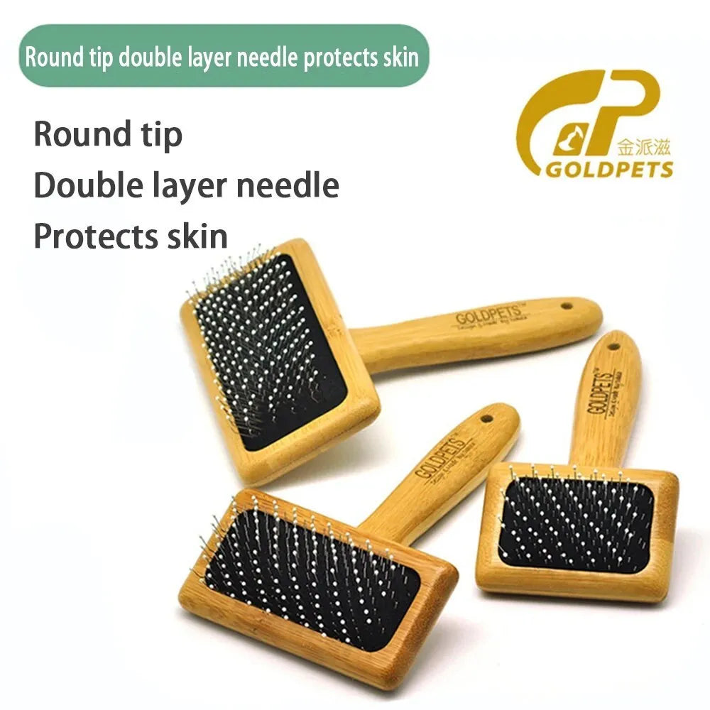Goldpets bamboo wooden slicker brush with stainless steel pins for dog and cat grooming