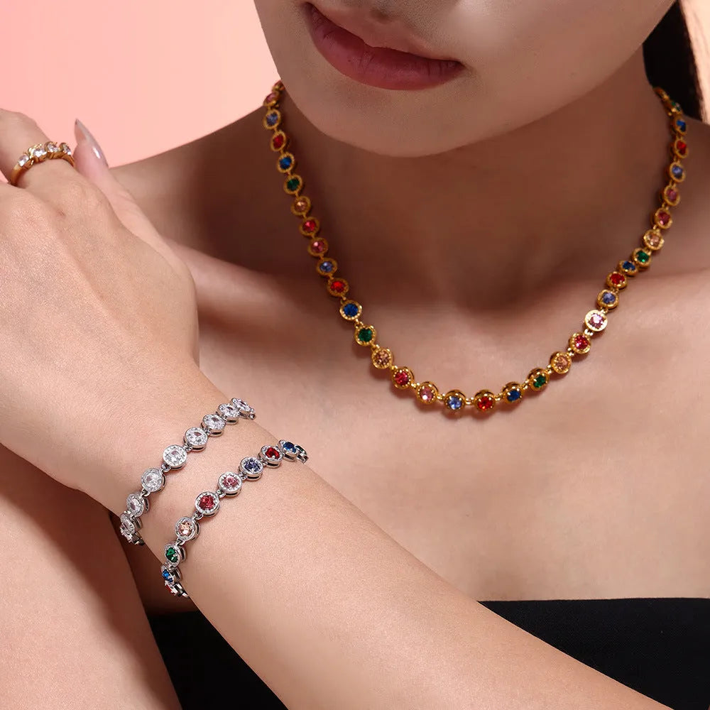 Titanium steel zircon necklace for women with regular chain in gold or steel colour