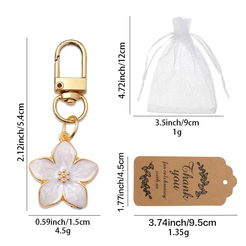 Colourful alloy cherry blossom bag pendant with pearlescent oil finish, 4cm flower shape