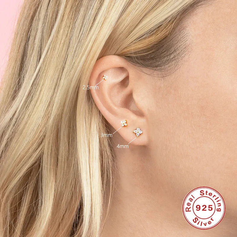 S925 sterling silver petal crystal flower stud earrings in gold finish