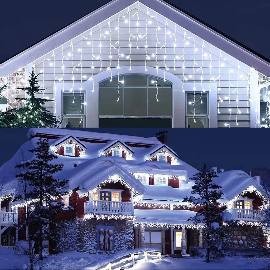 Solar curtain light with ice bar flashing starry sky effect, IP65, available in 3.5m, 4m and 8m lengths