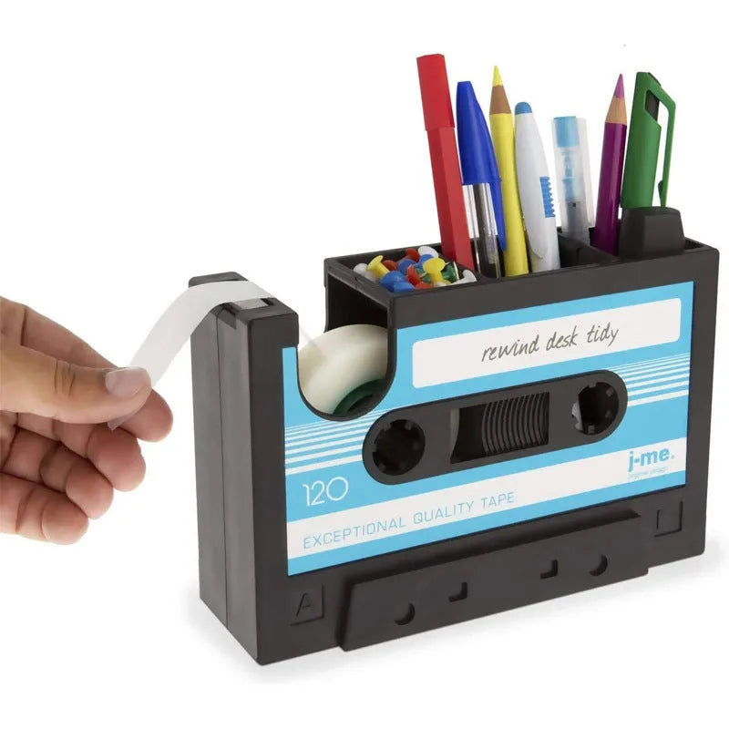 Creative plastic multifunctional pen holder storage box in blue, 17x5x11.5cm, on a desk