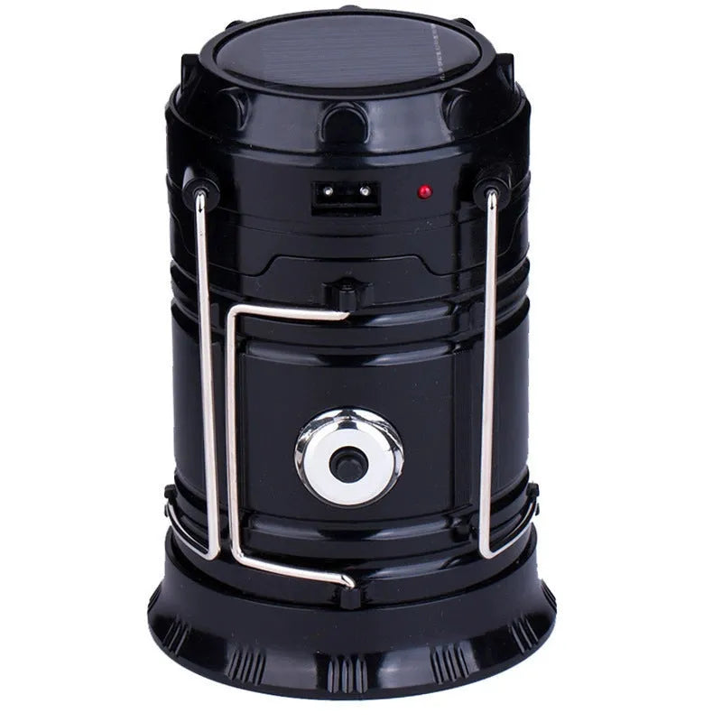 Solar multi-functional portable camping lamp with LED beads, in black, blue, and gold options