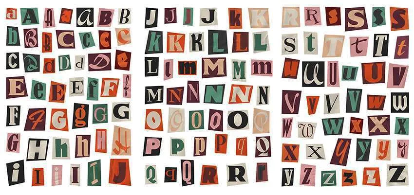 Set of printed English letter and weekly word decoration stickers in a cute style for crafts.