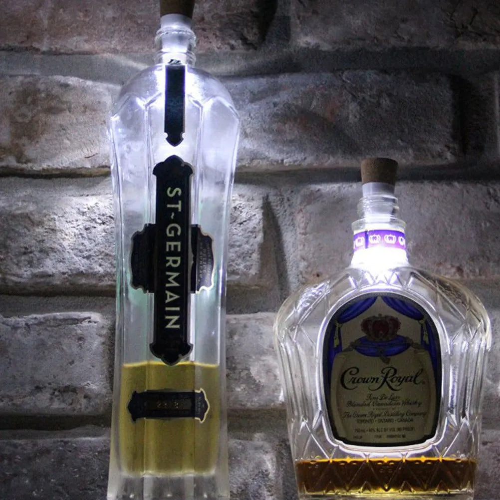 White plastic LED rechargeable luminous bottle cap cork light with integrated cork, shown on a wine bottle
