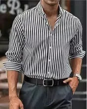 Men's loose fit striped button shirt in polyester fabric available in multiple colours