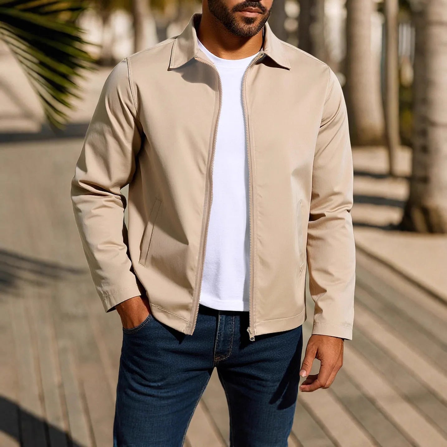 Men's zipper cardigan jacket with raglan sleeves in emerald green.