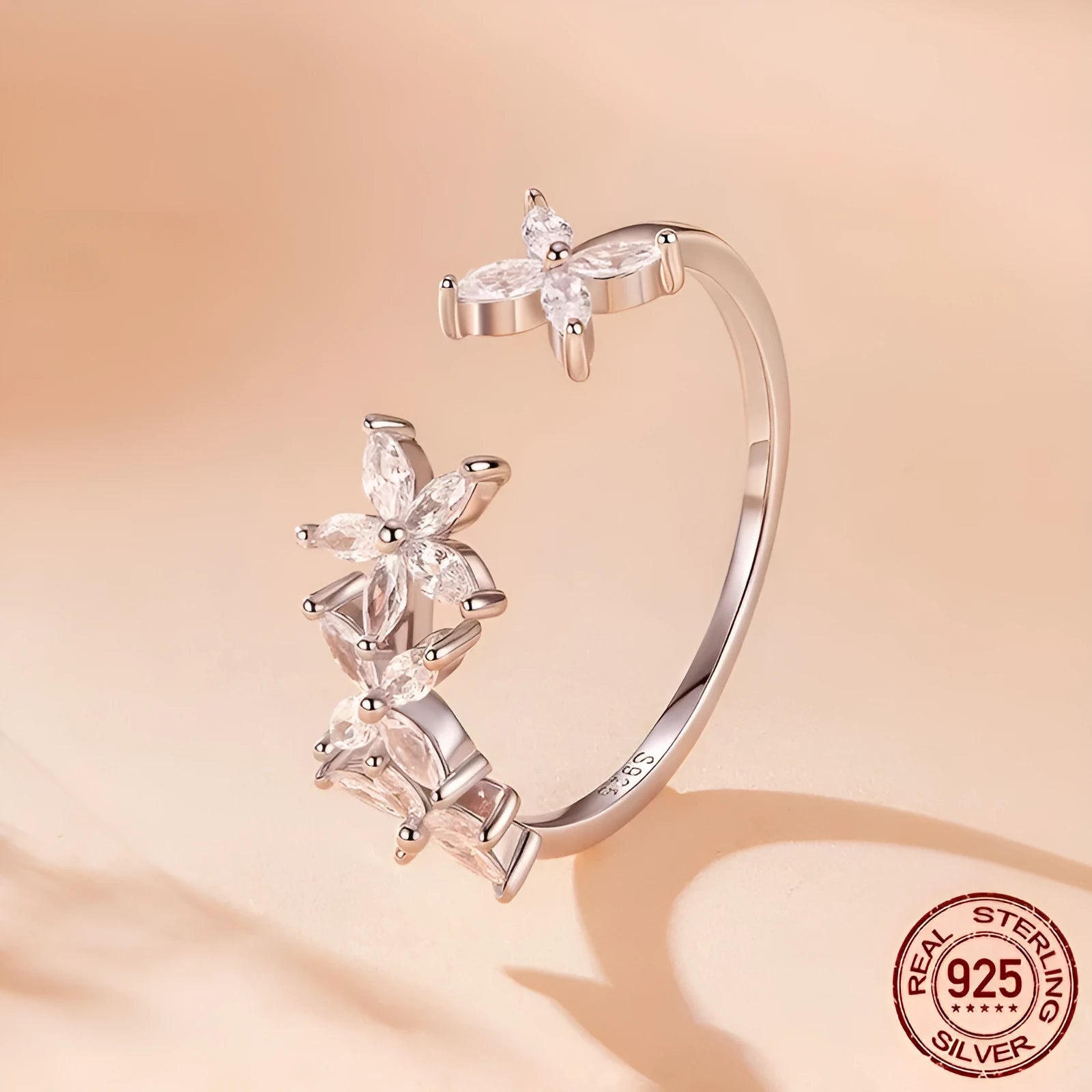 Autumn Fallen S925 sterling silver leaf ring with adjustable opening, silver colour