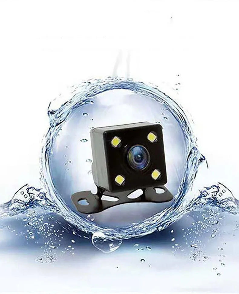 Black triple-lens car dash camera with touch screen and wide-angle recording
