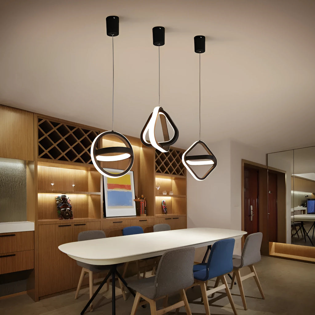 Nordic iron single-head LED pendant lamp with adjustable height, white circle option