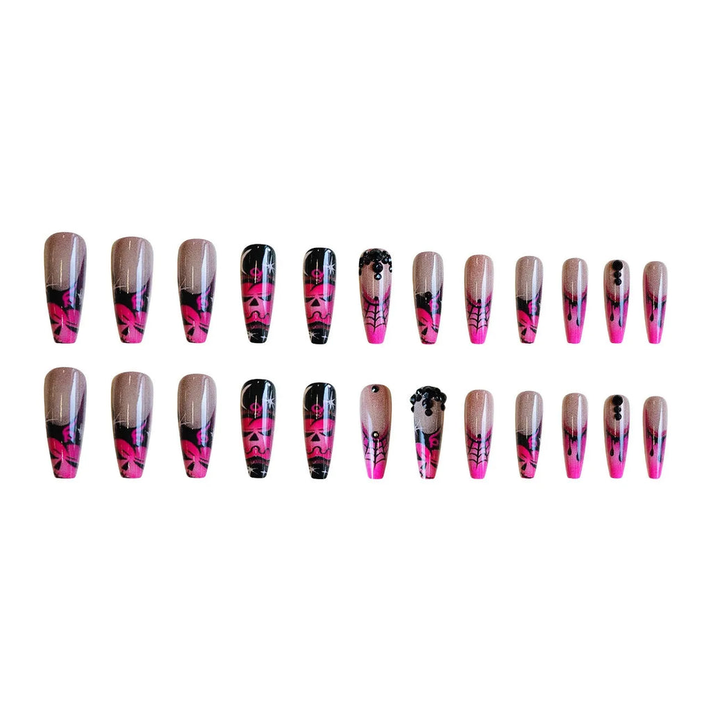 Z-123 rose pumpkin long T shape fake nail tips in retro French style with glue type, plastic set for Halloween