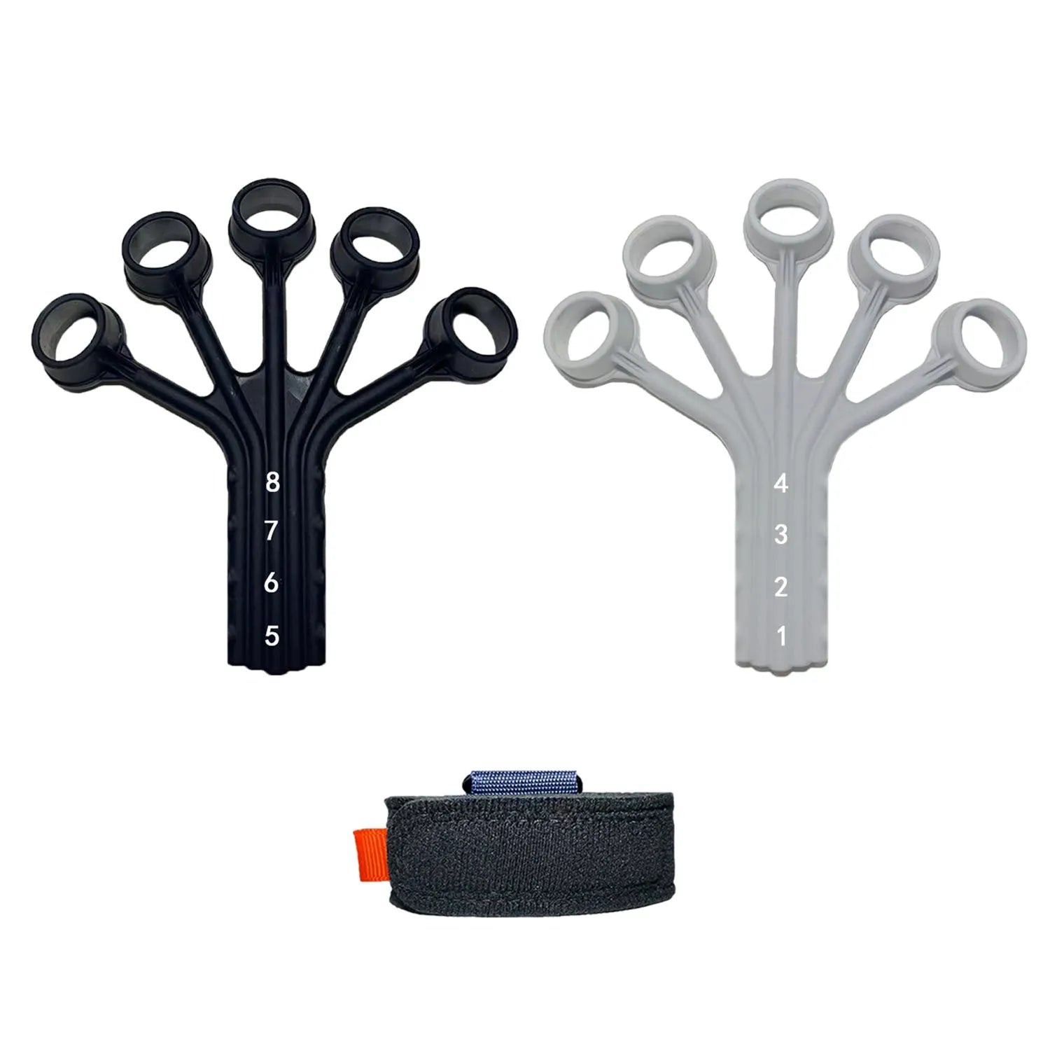 HLX silicone finger flexion and extension trainer with adjustable belt in black colour
