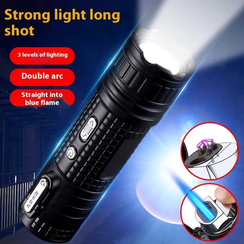 TH727 metal waterproof multifunction flashlight lighter shown in camouflage colour.