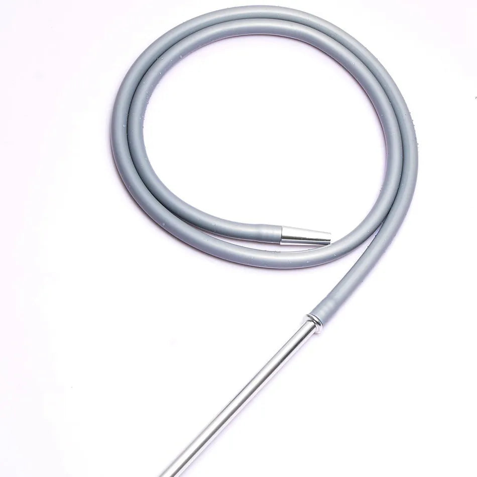 Silicone hookah hose with metallic ends in red, blue, green, black, silver grey, and clear colour options.