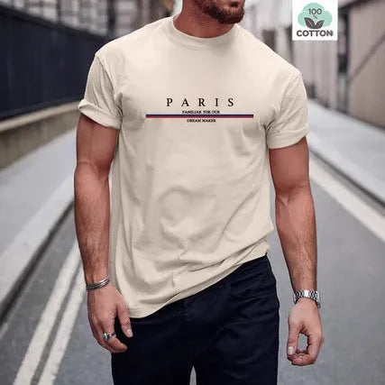 Men's loose fit heavy cotton short-sleeved t-shirt with a letter print in apricot colour