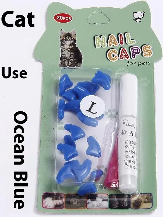Silicone cat nail cover in morning light green, XS to L sizes for 0.5-10kg cats, OPP bag packaging