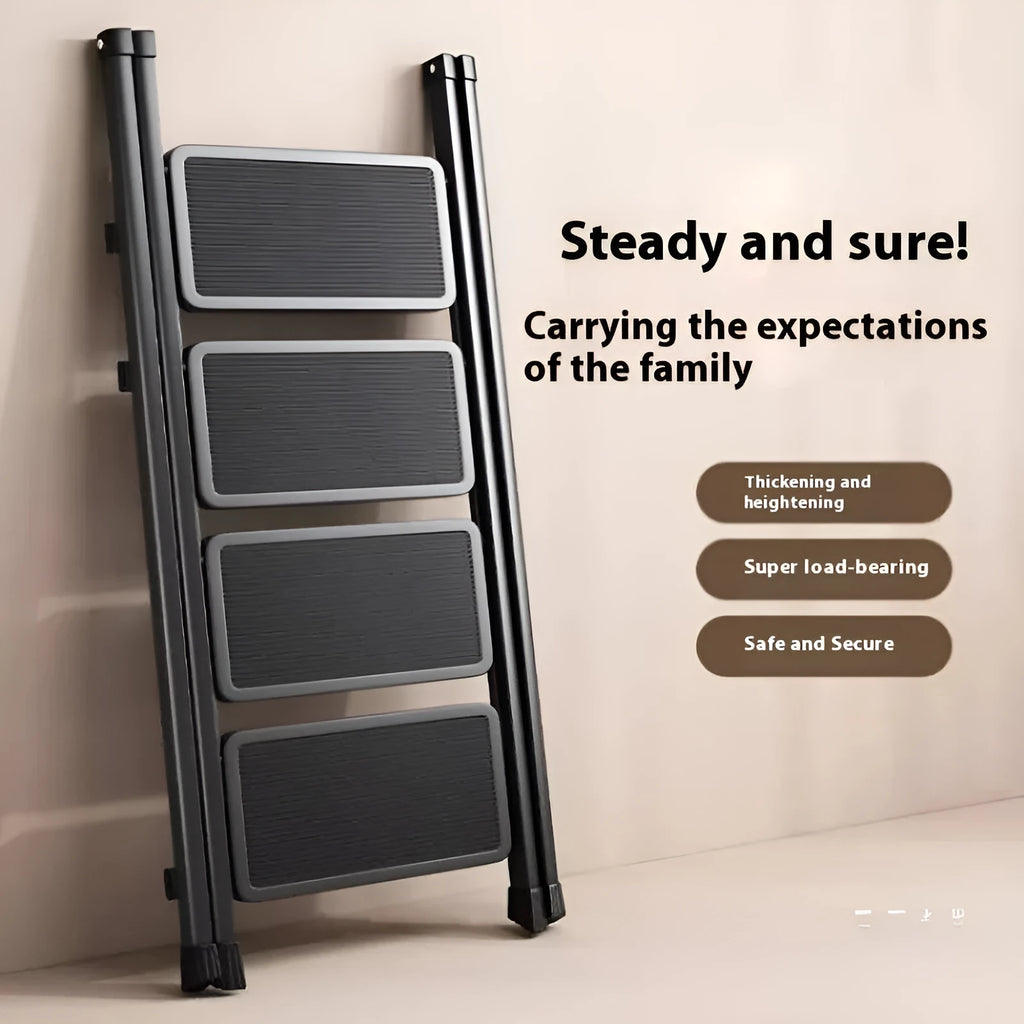 Household folding telescopic ladder four-step alloy black 150kg capacity