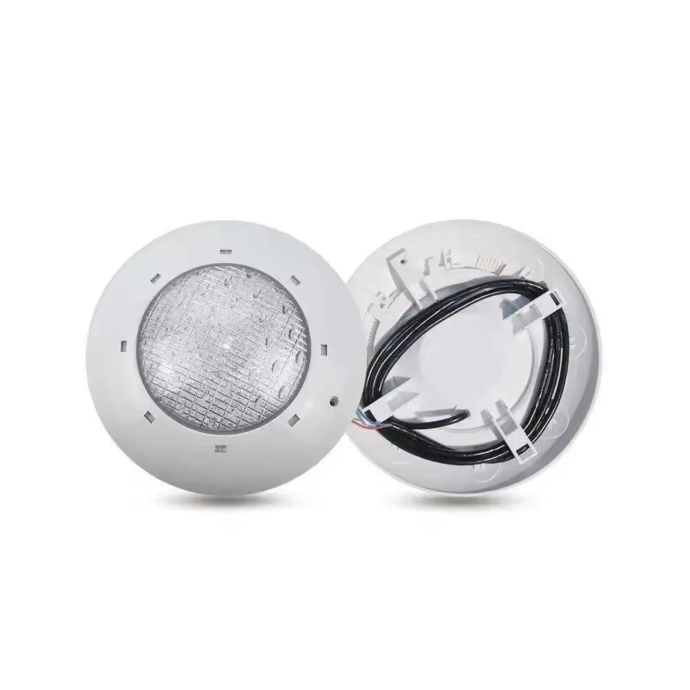 Round plastic wall-mounted underwater lamp with IP68 rating for pond or fountain lighting