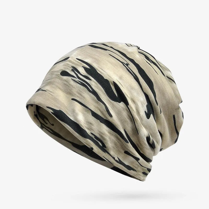 Unisex cotton camouflage beanie hat in khaki colour, plain weave, size 28x29cm