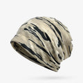 Unisex cotton camouflage beanie hat in khaki colour, plain weave, size 28x29cm