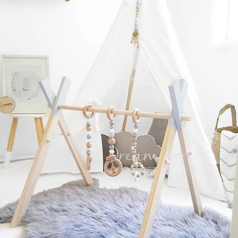 Wooden baby infant fitness frame decorative toy polished wood 47.5cm height multi-colour