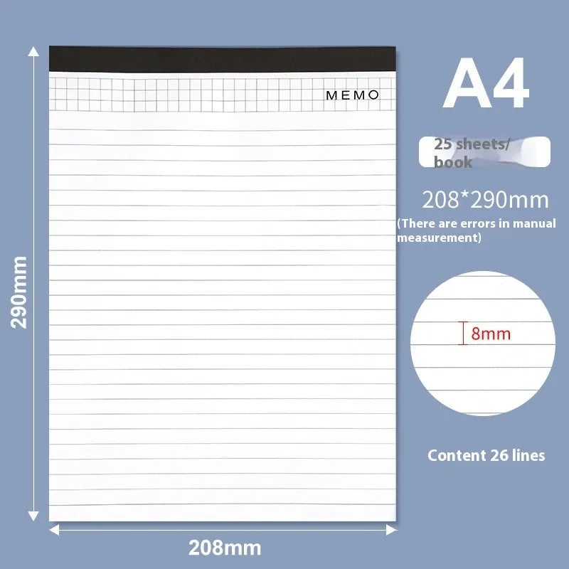 A4 size tearable grid notebook with paper cover, open to show ivory white pages.