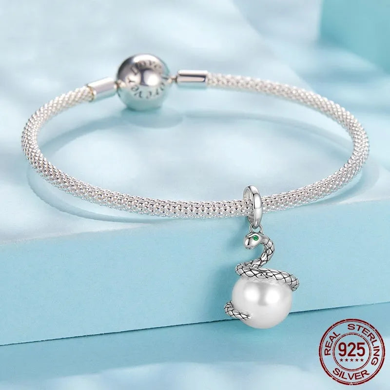 Original S925 silver snake running pendant retro style 925 sterling silver charm 2.4x1.2cm with 0.45cm aperture