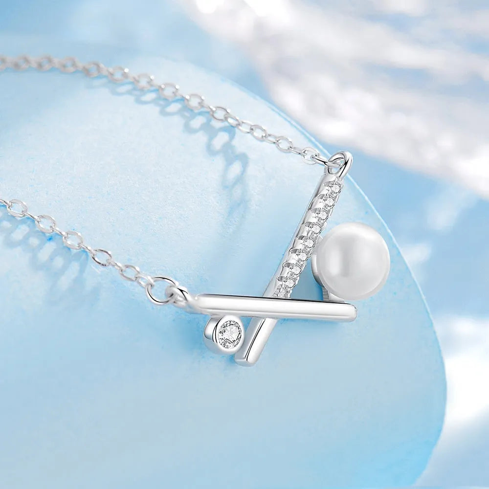S925 sterling silver transformed pearl necklace with diamonds geometric asymmetric pendant cross chain light luxury women's jewellery