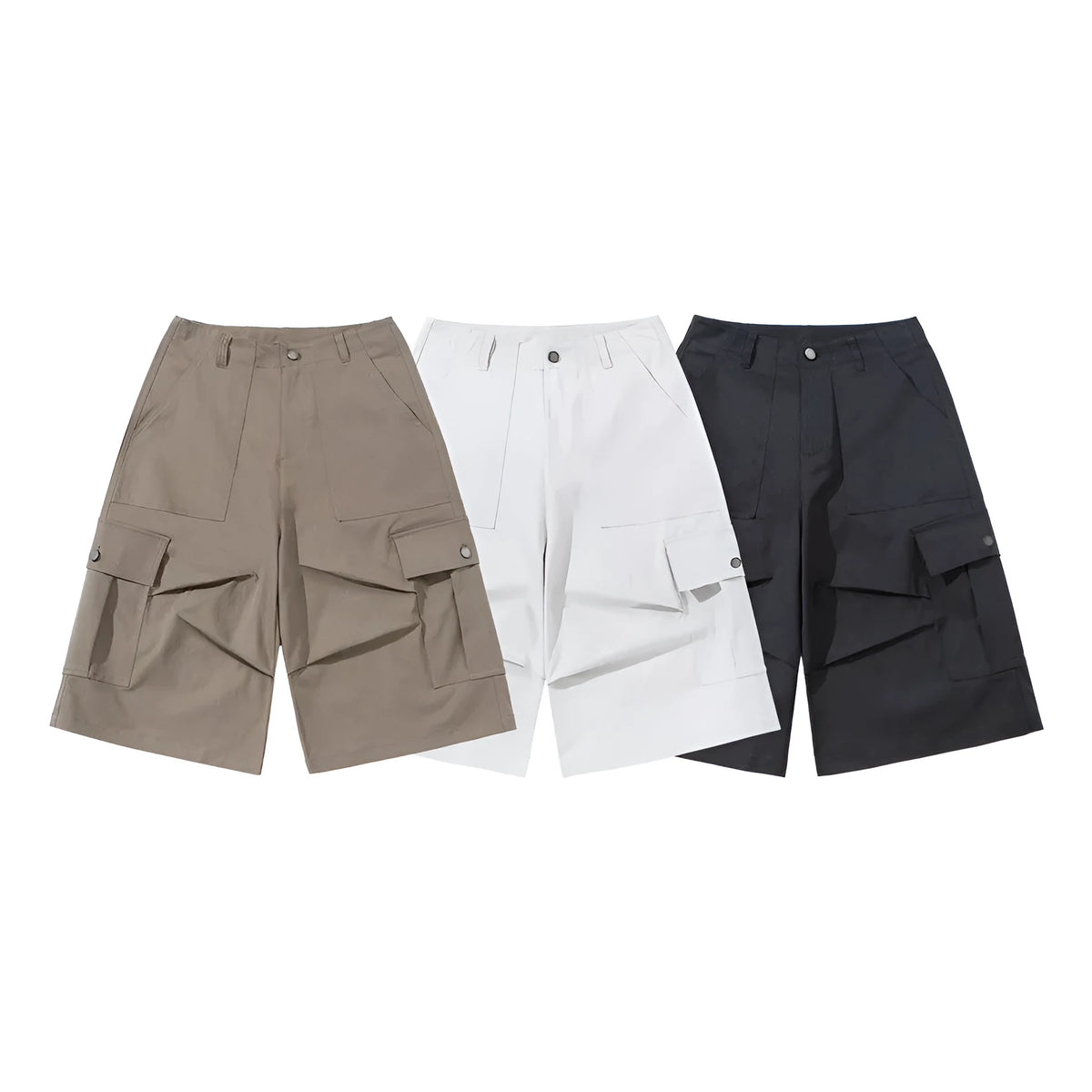 Men's Japanese retro loose casual shorts in polyester, available in white khaki black gray, sizes M to XXL