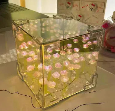 Handmade DIY tulip flower small night light with mirror lamp design in pink