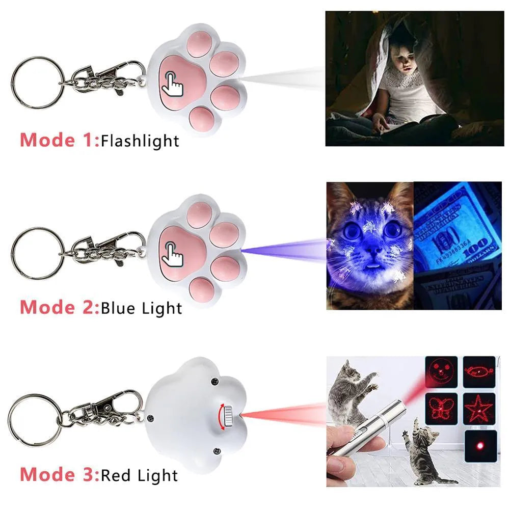 Pink and black rechargeable cat infrared teaser toy with key chain measuring 5x2.5cm