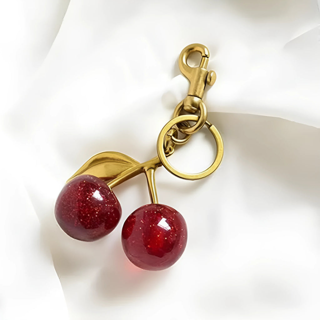 Zinc alloy cherry design key ring pendant in three-dimensional construction for bag or keychain use