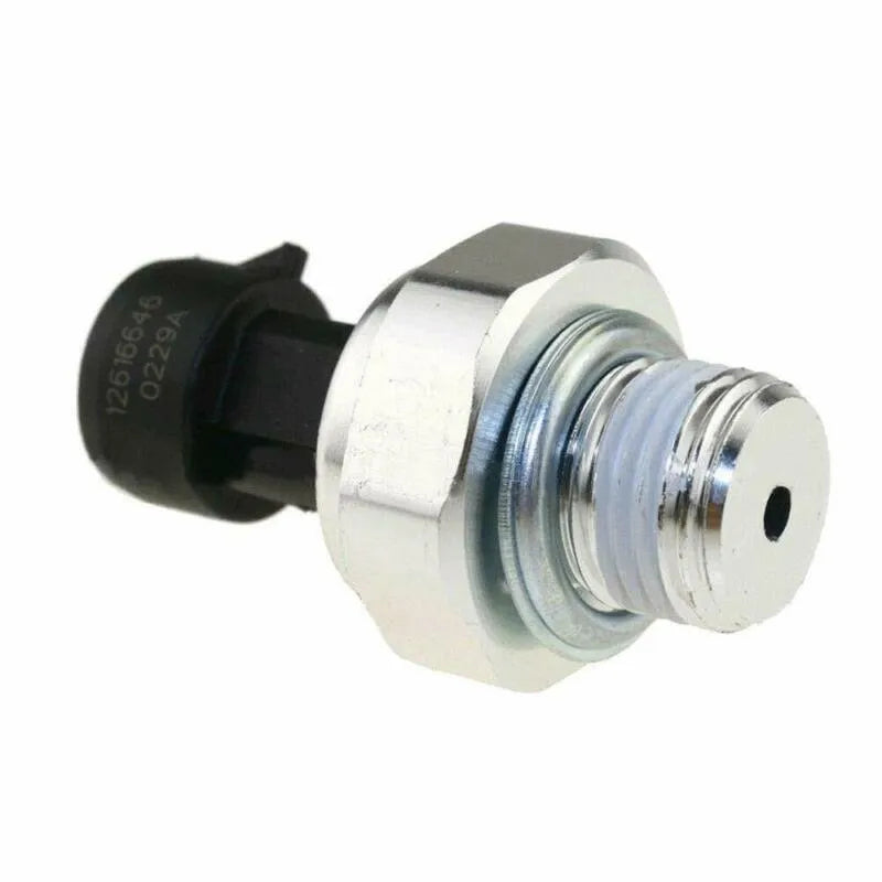 Oil pressure sensor for Buick Chevrolet vehicles with visible part numbers and electrical connector