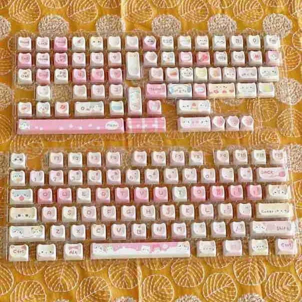 Meow Meow Team themed mechanical keyboard keycap set with 141 PBT keys featuring colourful anime character designs