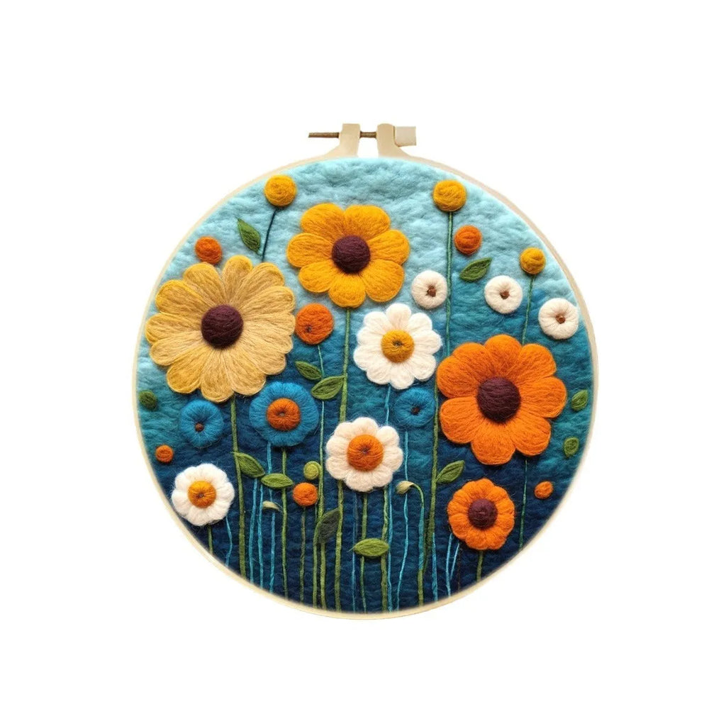 Handmade embroidery kit with festive pattern on linen fabric, 20 cm x 20 cm three-dimensional needlework design.