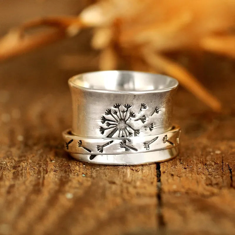 Silver electroplated flower ring with rotatable charm in European trendy design