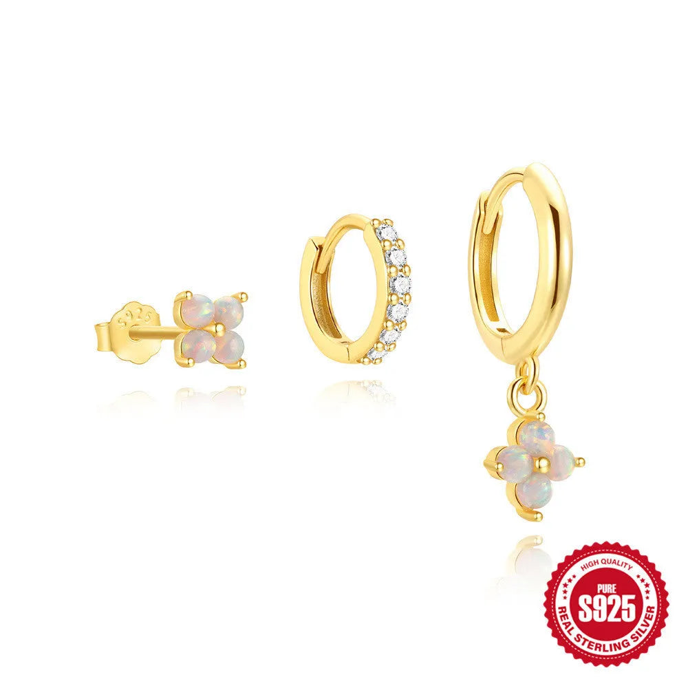 S925 sterling silver geometric classic petal earrings set of 3 in gold colour circle shape for women