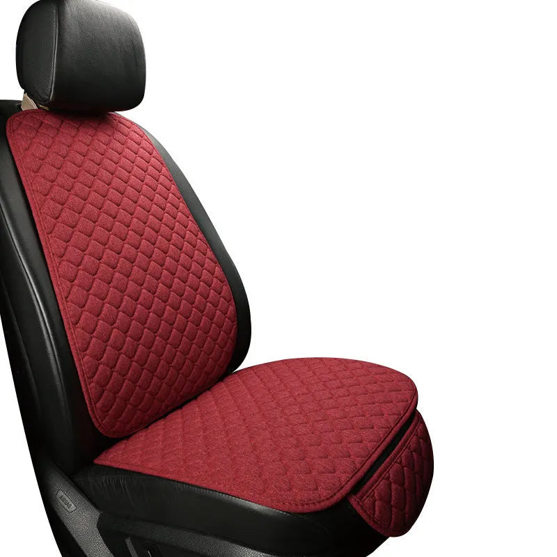Linen car seat cushion in choice of six colours including cream, coffee, red, gold, black on car seat