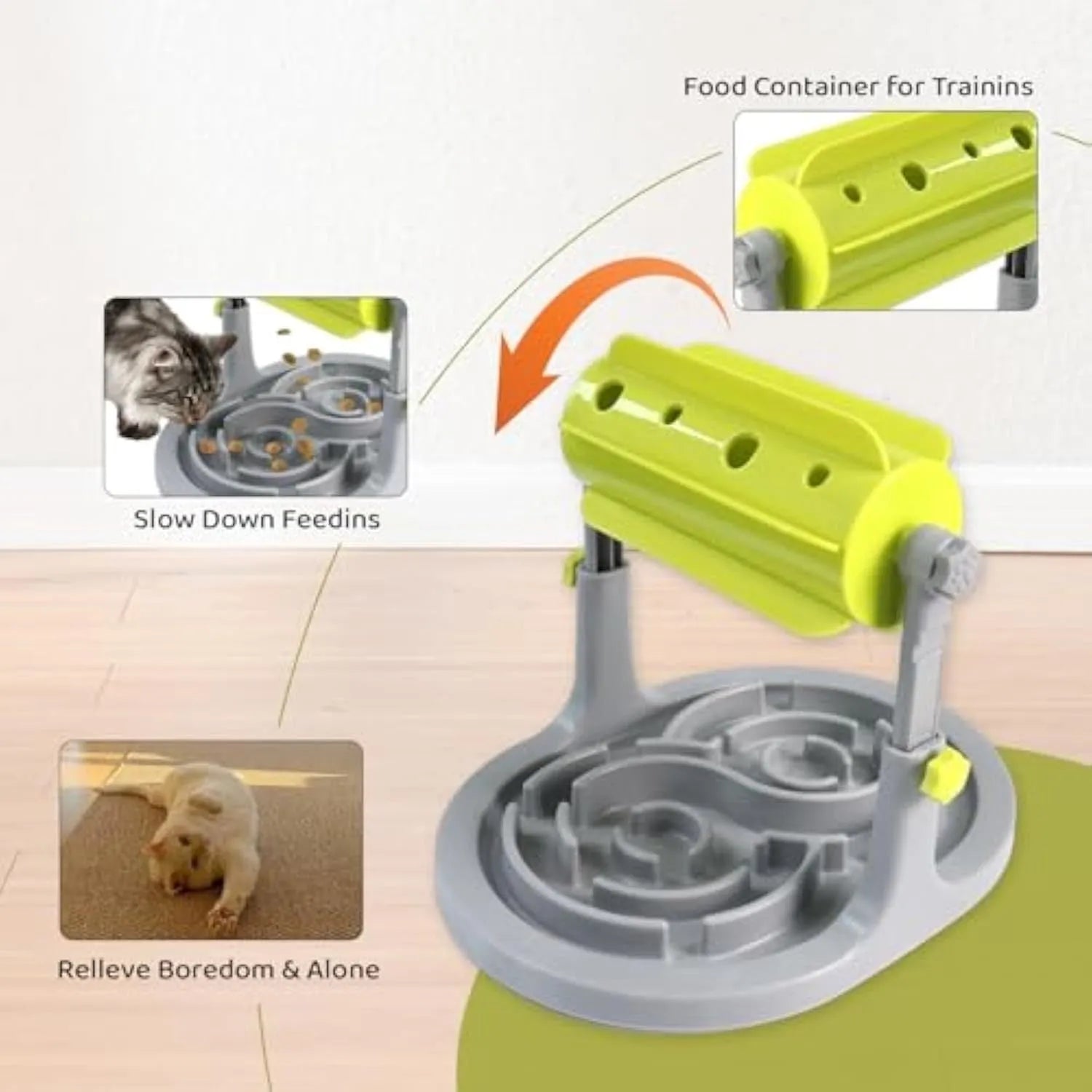 Blue interactive puzzle feeder bowl for dogs and cats with adjustable height and raised patterns.