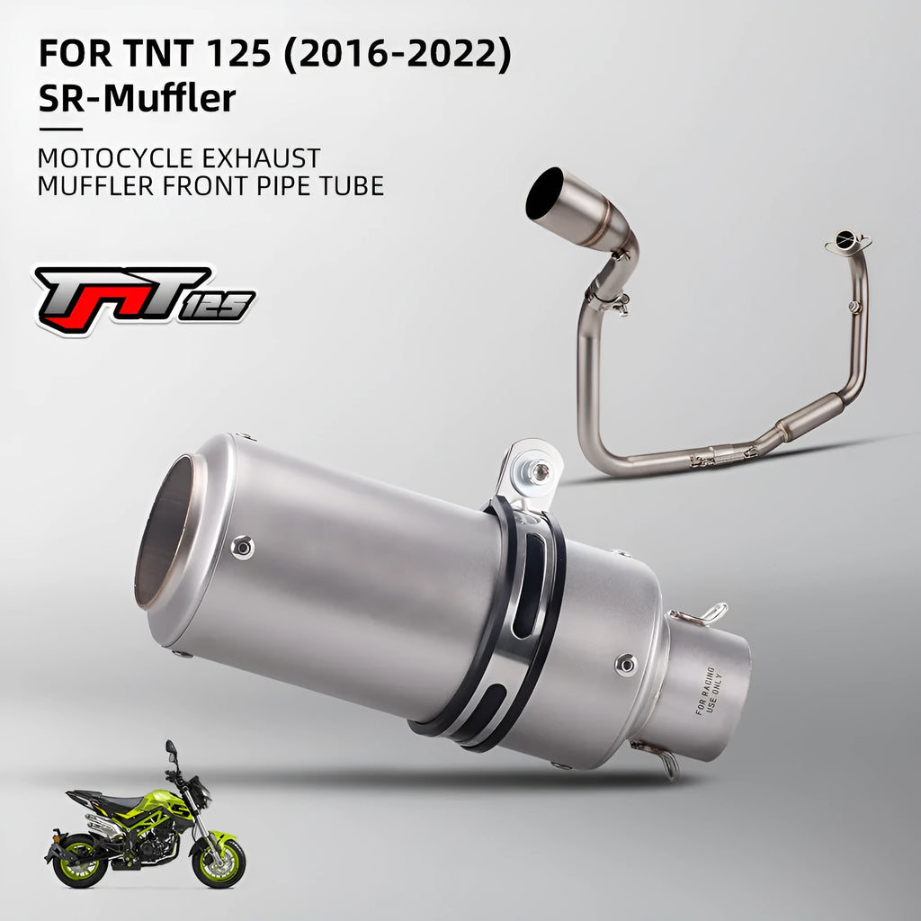 Stainless steel exhaust front section SC stern block suit for TNT125 motorcycle with round mouth in titanium colour finish