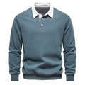 Men's casual long sleeves polo collar sweater in khaki with thread belt sleeves