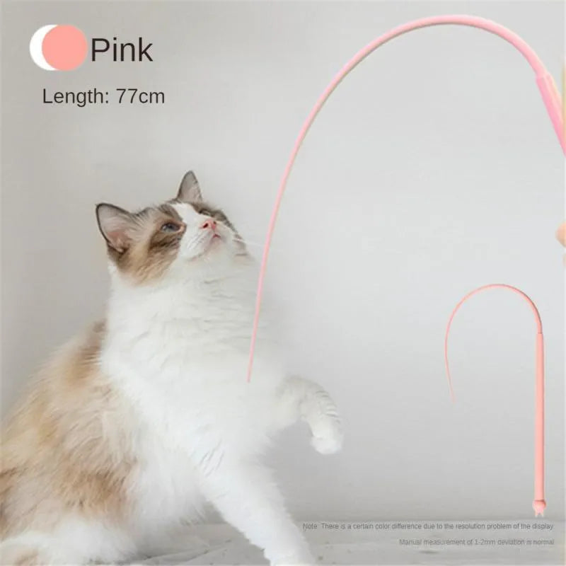 Simulated mouse tail cat toy with long silicone tail and cat head handle for interactive pet play