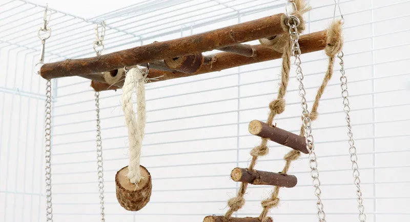 Wooden suspension bridge ladder climbing frame toy for pets in wood colour, 27x8x23cm